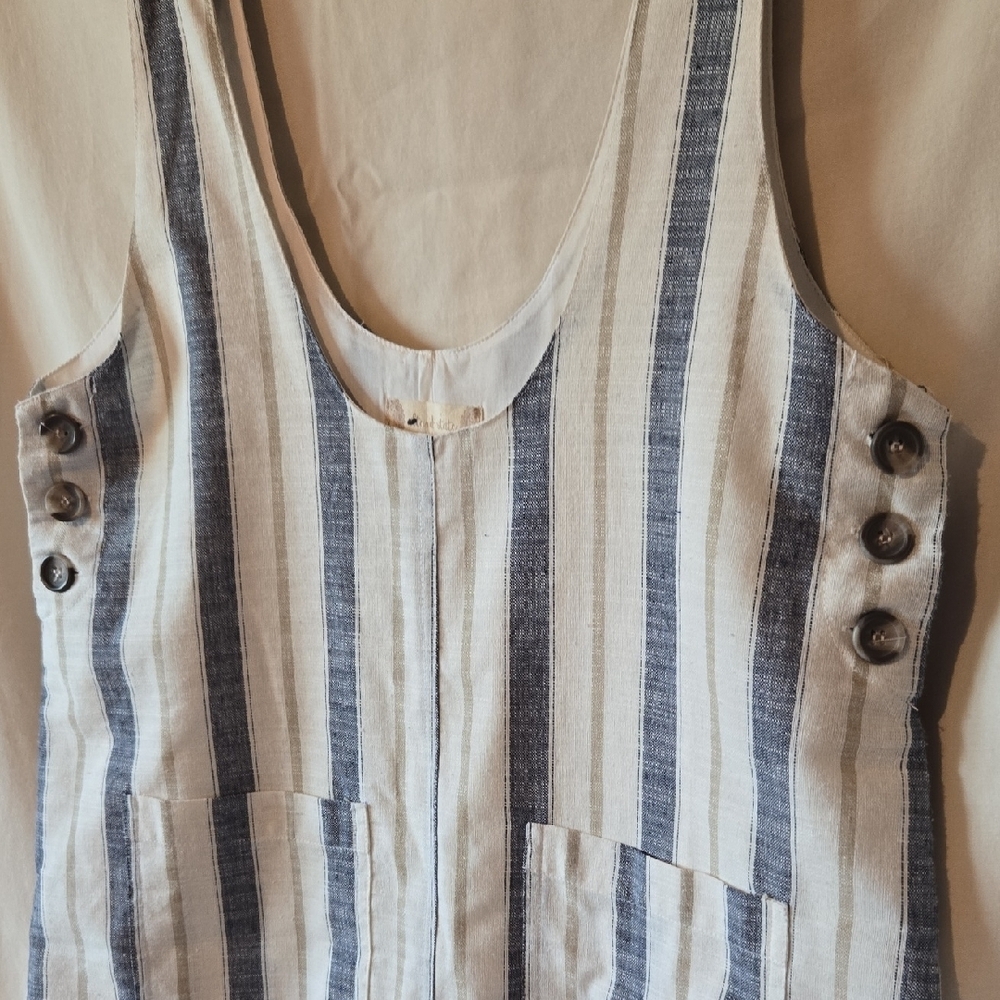 Altar'd State Large Blue & White Striped Dress Adjustable Brown Button Straps - Picture 5 of 11